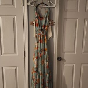Floral Maxi Dress in Green and Orange